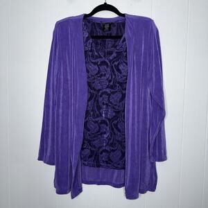 Citiknits Women’s 2 Piece Slinky Knit Tank Top & Jacket Purple Size Large